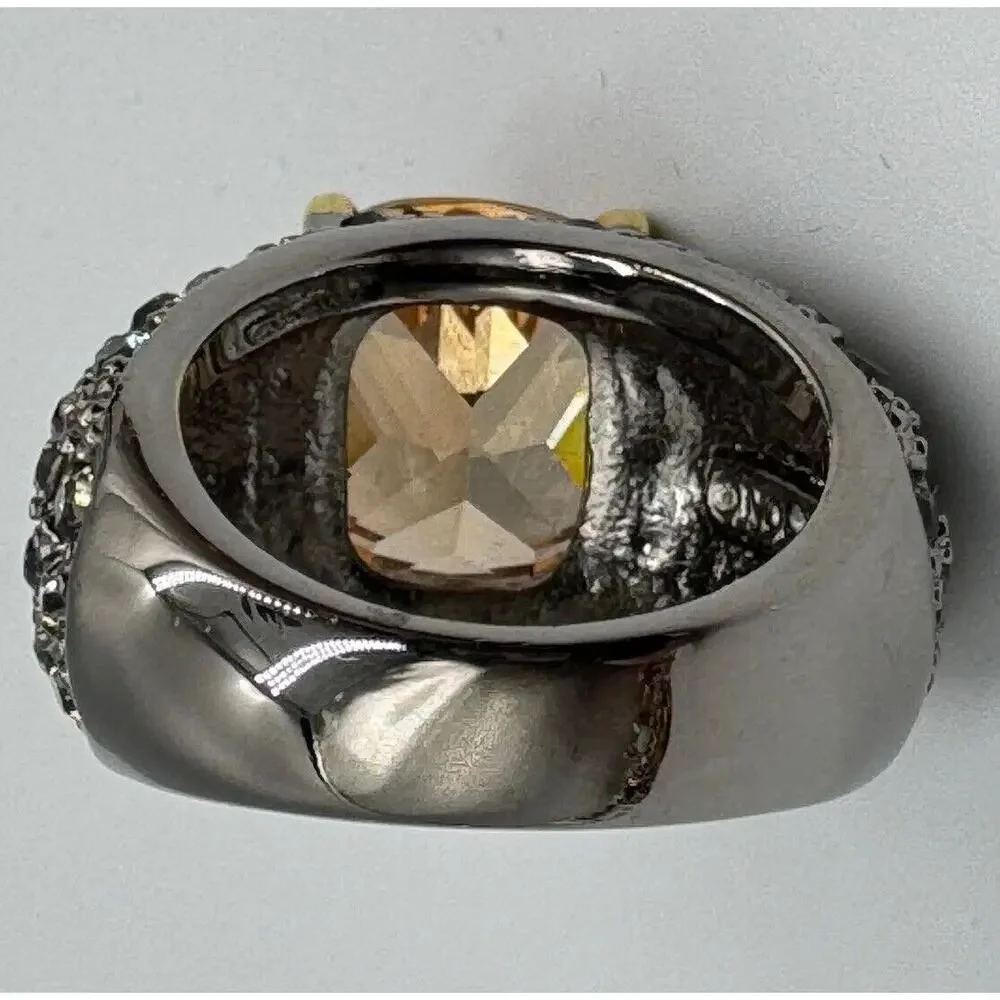 Nolan Miller Sparkly Peach CrystalGun‎ Metal Band Cocktail Statement Ring Size 6